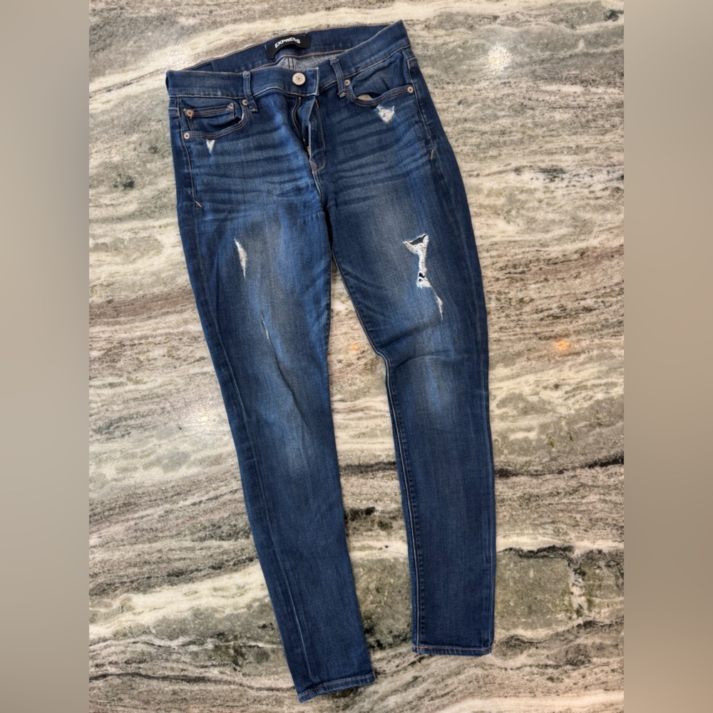 Express Dark Blue Skinny Jeans Mid-Rise Stretch Size 6 Regular